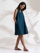 trueBrowns Dark Blue Cotton Blend Short Dress