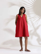 trueBrowns Red Cotton Blend Short Dress