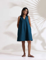 trueBrowns Dark Blue Cotton Blend Short Dress