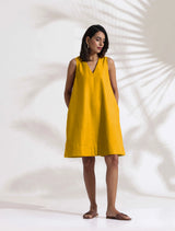 trueBrowns Mustard Cotton Blend Short Dress