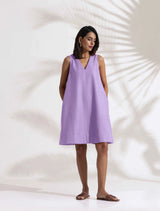 trueBrowns Lilac Cotton Blend Short Dress
