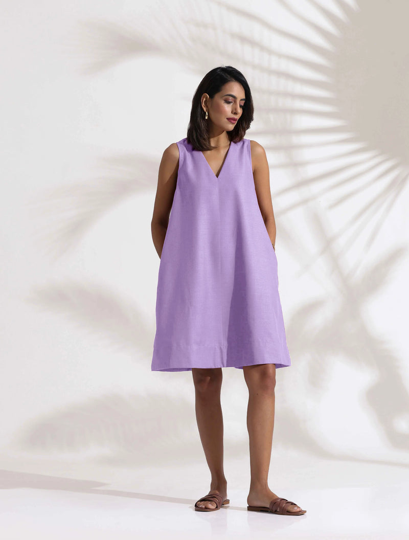 trueBrowns Lilac Cotton Blend Short Dress