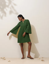 trueBrowns Green Cotton Blend Short Dress