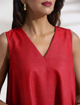 trueBrowns Red Cotton Blend Short Dress
