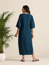 trueBrowns Blue Cotton Blend Long Dress