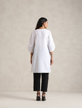 trueBrowns White Cotton Blend Short Kurta