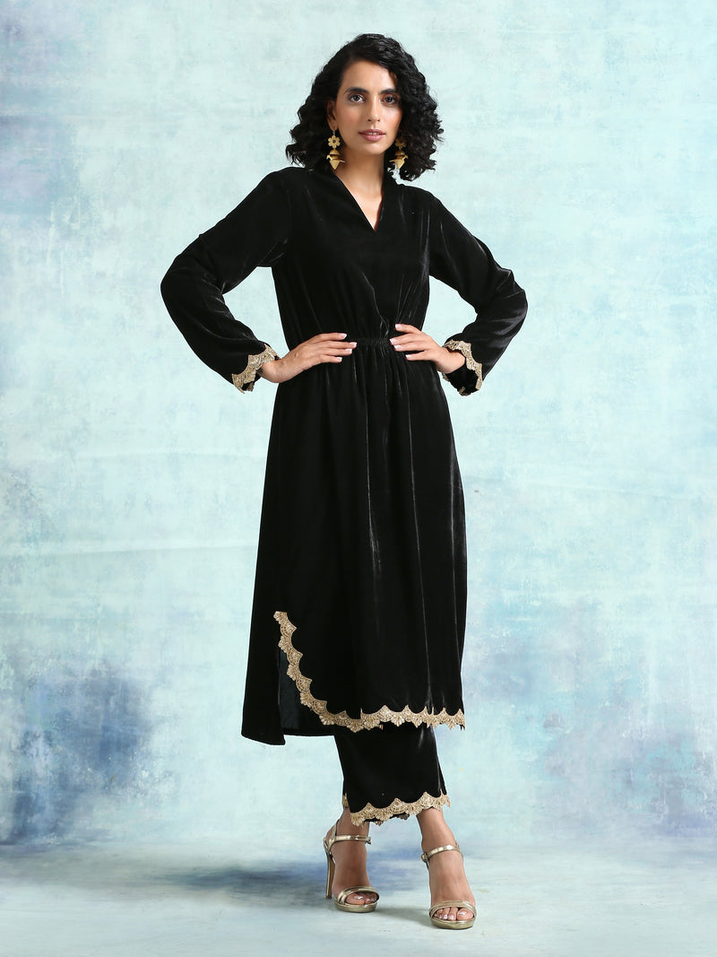 Black Velvet Lace Kurta