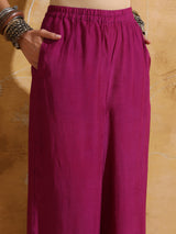 trueBrowns Purple Peach Jaal Print Muslin Silk Flared Pants Co-ord Set