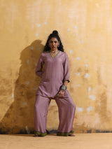 trueBrowns Lilac Muslin Silk Co-ord Set with Flared Pants