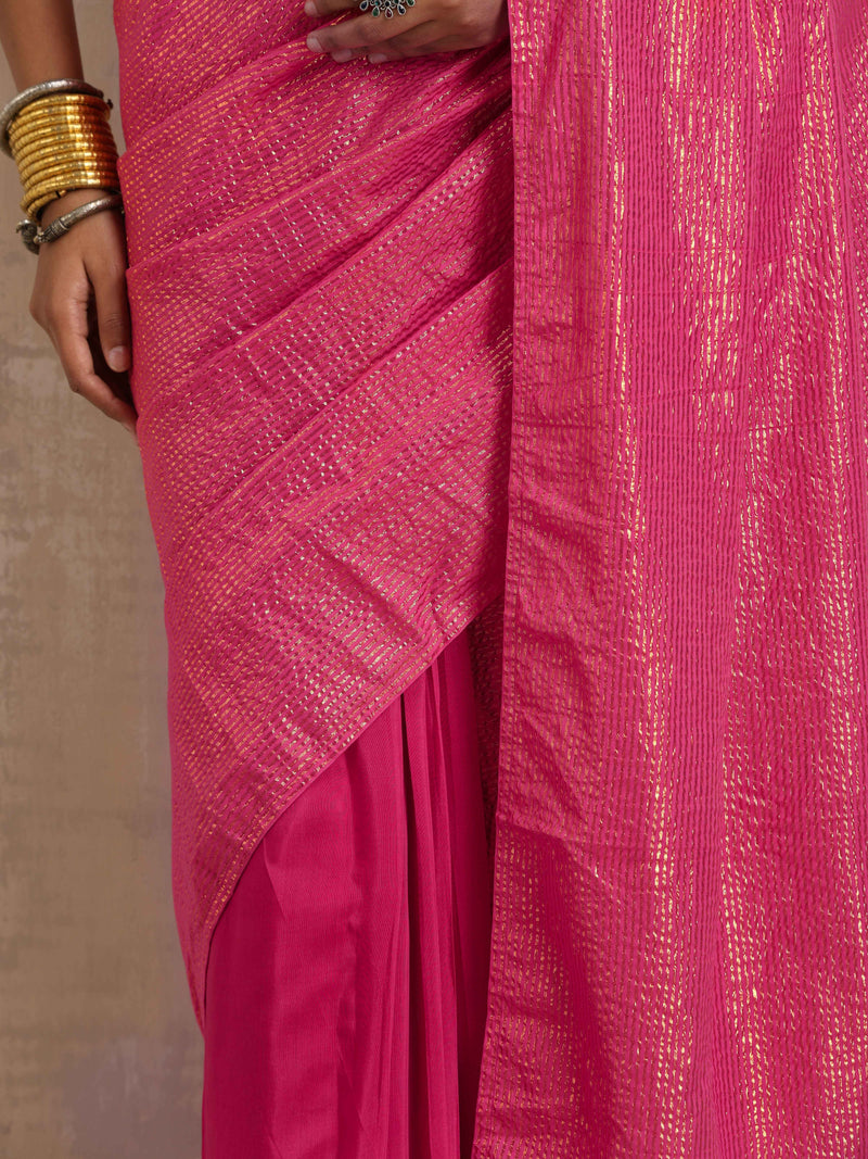 trueBrowns Light Pink Gold Metallic Ready To Wear Saree