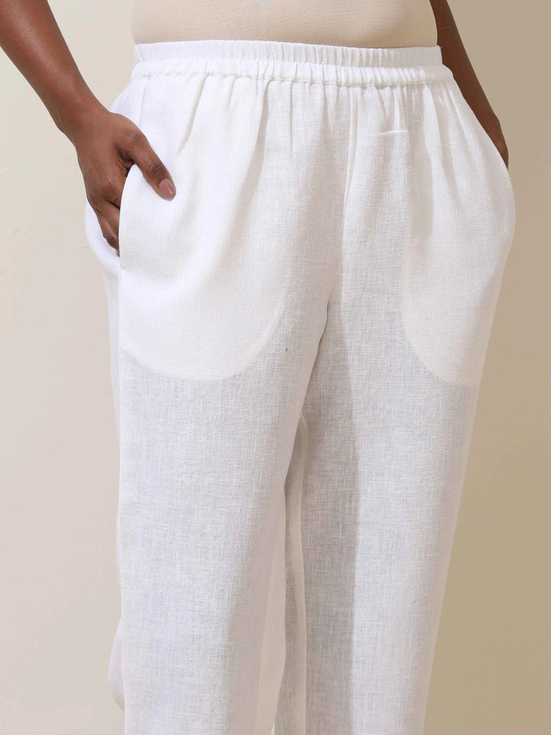 trueBrowns Luna White Crochet Natural Cotton Kurta Pant Set