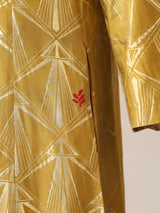 trueBrowns Mustard Gold Foil Print Muslin Silk Fit And Flared Kurta co-ord Set