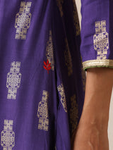 trueBrowns Purple Gold Foil Print Muslin Silk Anarkali Kurta Pants Dupatta Set