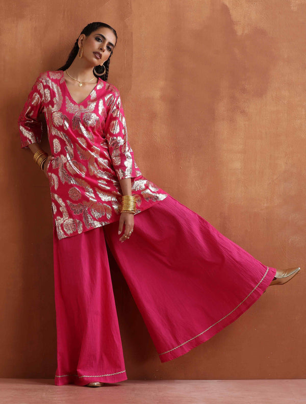 trueBrowns Pink Metallic Sharara Set