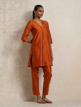 trueBrowns Orange Silk Kurta Co-ord Set