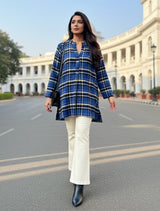 trueBrowns Blue Check Round V-Neck Top