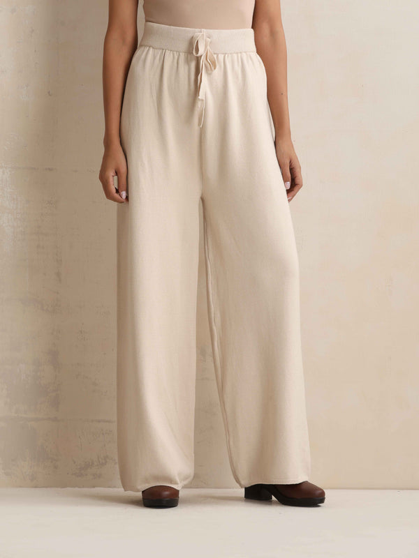 trueBrowns Ivory Woollen Flared Pants