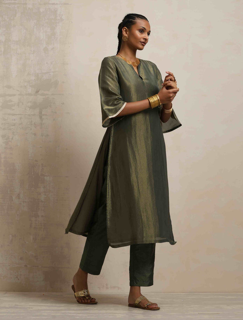 trueBrowns Green Tissue Kurta Set