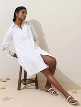 trueBrowns Neroli White Crochet Natural Cotton Short Dress