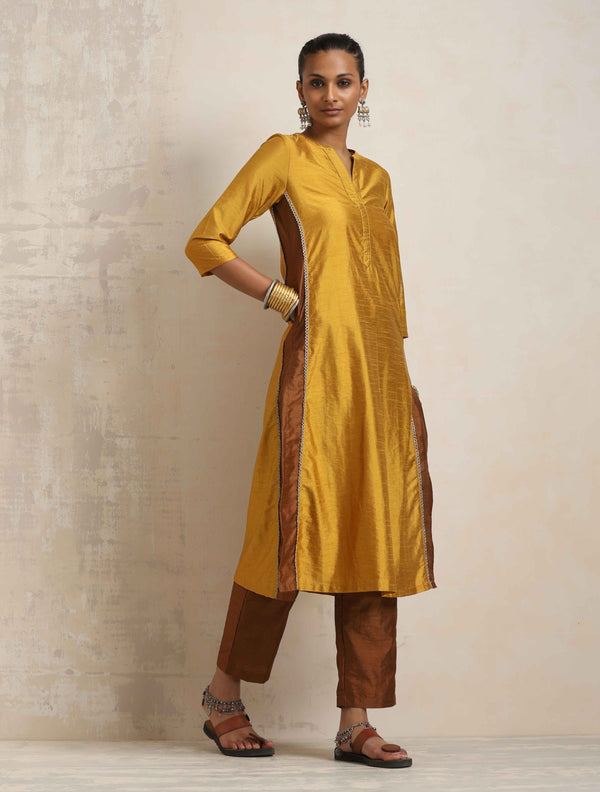 trueBrowns Gold Silk Kurta Set