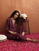 trueBrowns Maroon Straight Kurta Set