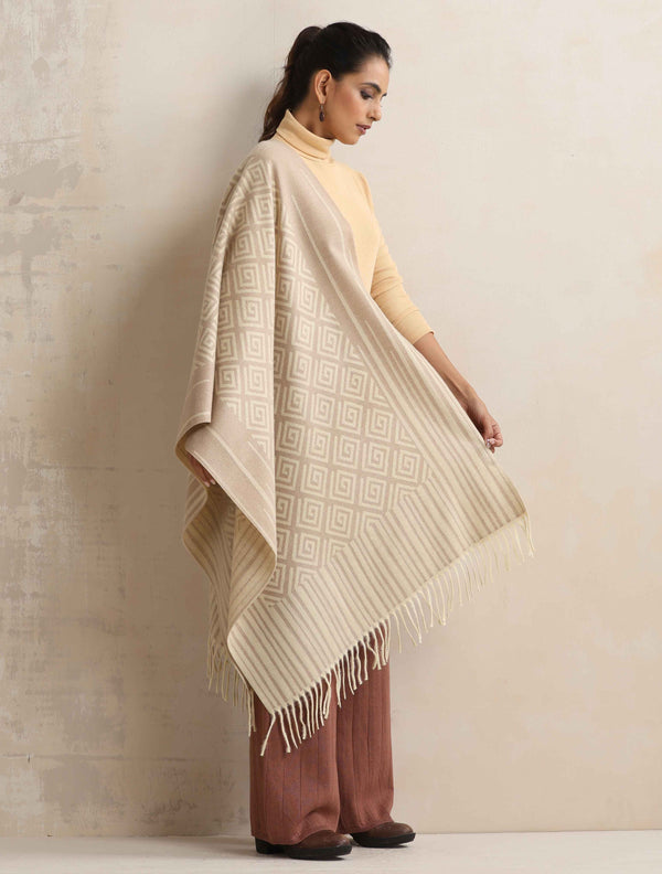 trueBrowns Beige Geometric Woven Stole