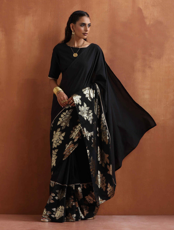 trueBrowns Black Metallic Ready To Wear Saree