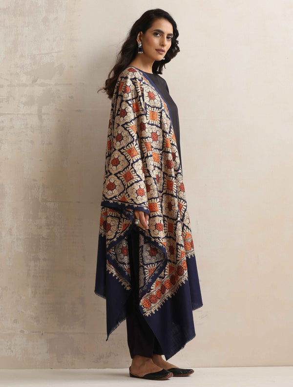 trueBrowns Navy Blue Embroidered Stole