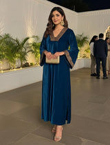 trueBrowns Blue Velvet Straight Maxi Dress