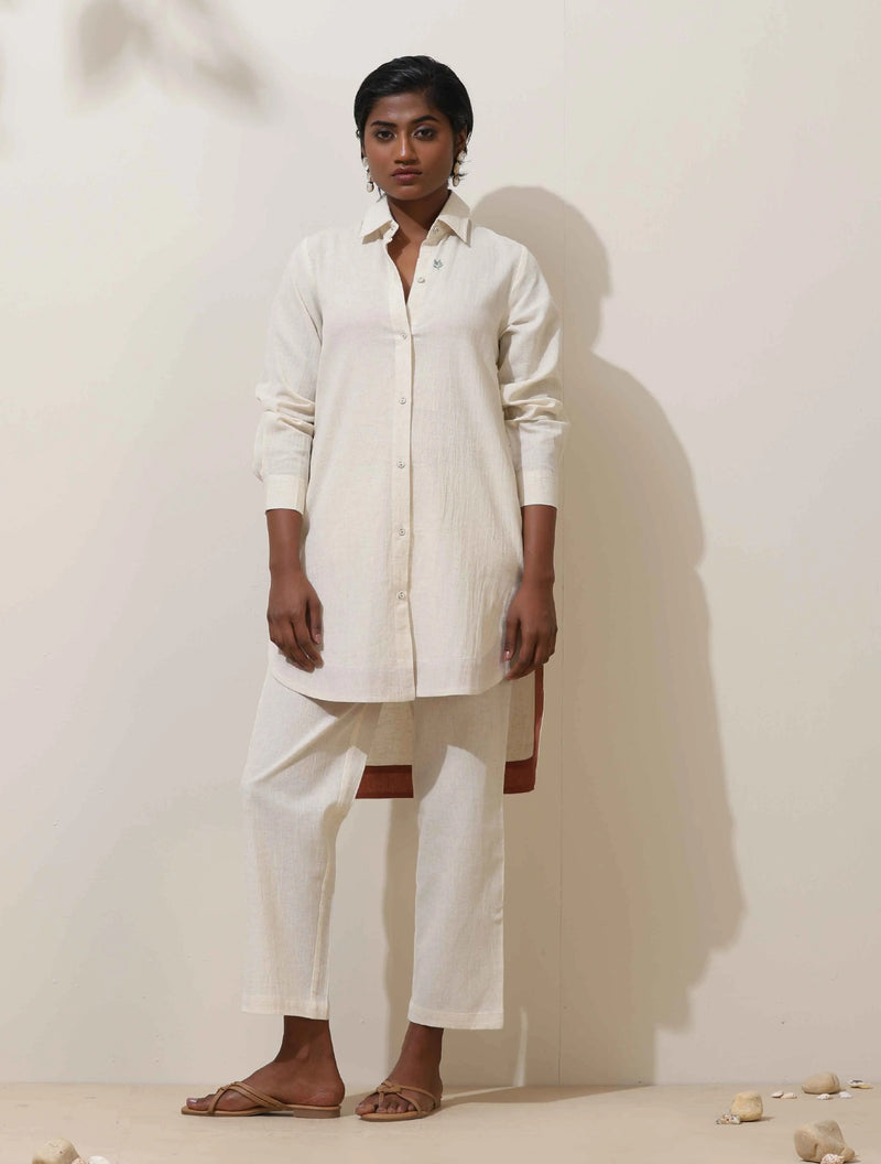 trueBrowns off white Cotton Linen Kurta Co-Ord Set