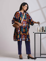 trueBrowns Purple Cotton Ikat Kaftan Co-ord Set