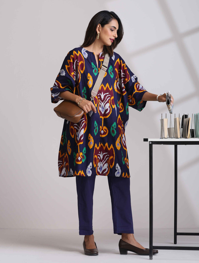 trueBrowns Purple Cotton Ikat Kaftan Co-ord Set