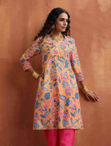 trueBrowns Orange Print Kurta Co-ord Set