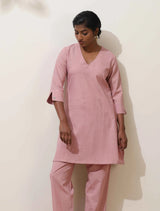 trueBrowns Lilac Cotton Linen Kurta Co-Ord Set