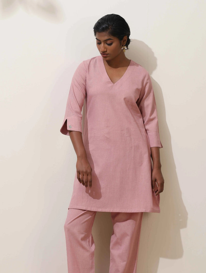 trueBrowns Lilac Cotton Linen Kurta Co-Ord Set