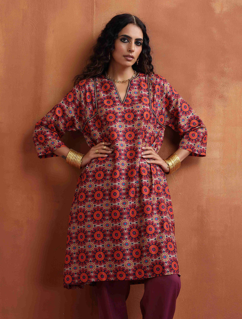 trueBrowns Beige Mandala Print Kurta Co-ord Set