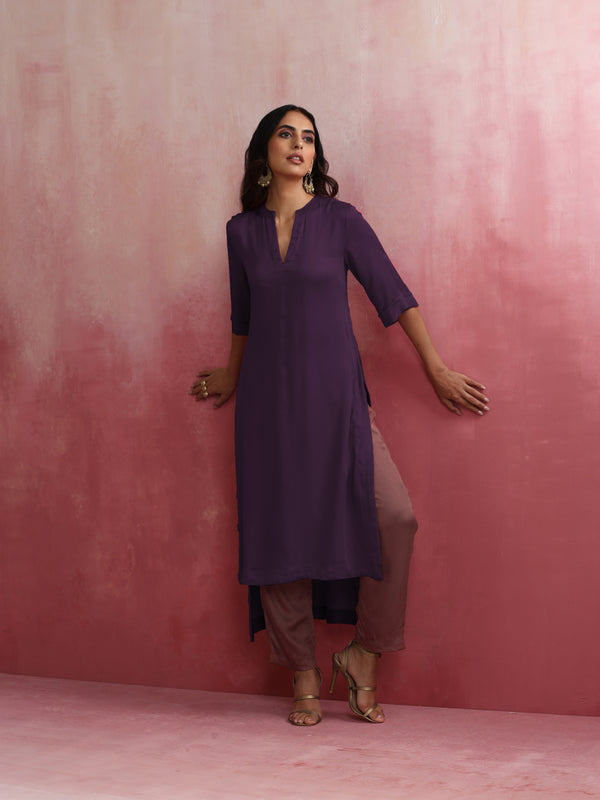 trueBrowns Purple Modal Straight Fit Kurta Set