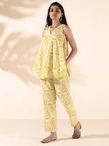 trueBrowns Lime Cotton Ikat Sleeveless Co-ord Set