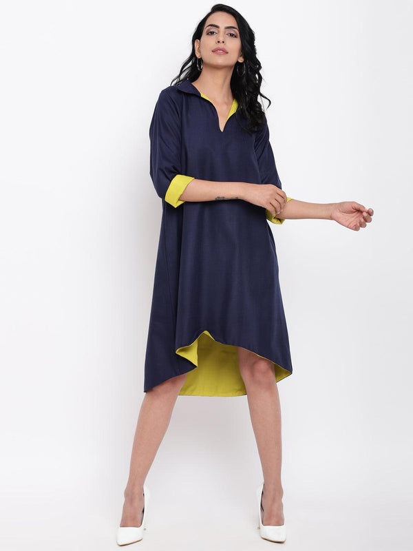 Linen Cotton Blue Collared Dress - trueBrowns