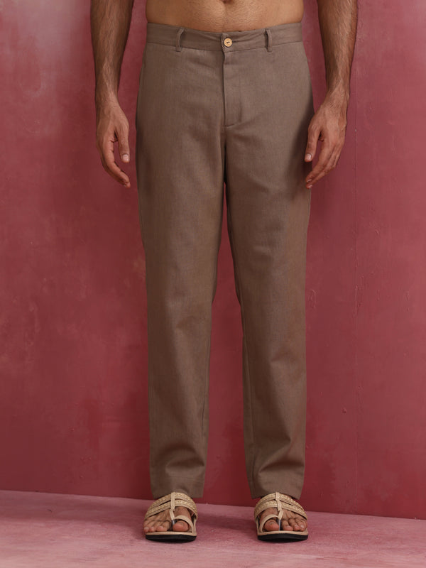 trueBrowns Men's Beige Cotton Twill Pant