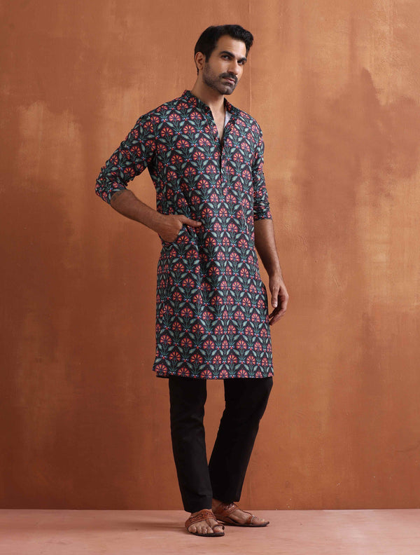 trueBrowns Men's Black printed Kurta