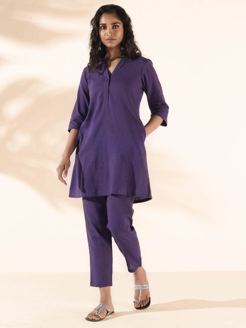 trueBrowns Purple Cotton Relaxed Co-ord Set