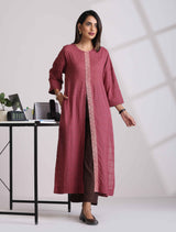 trueBrowns Mauve Cotton Dobby Front Slit Kurta Set
