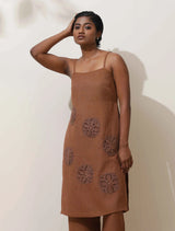 trueBrowns Kora Brown Crochet Natural Cotton Kurta Co-ord Set