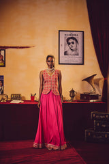 trueBrowns Pink Print Viscose Jacket Skirt Co-ord Set