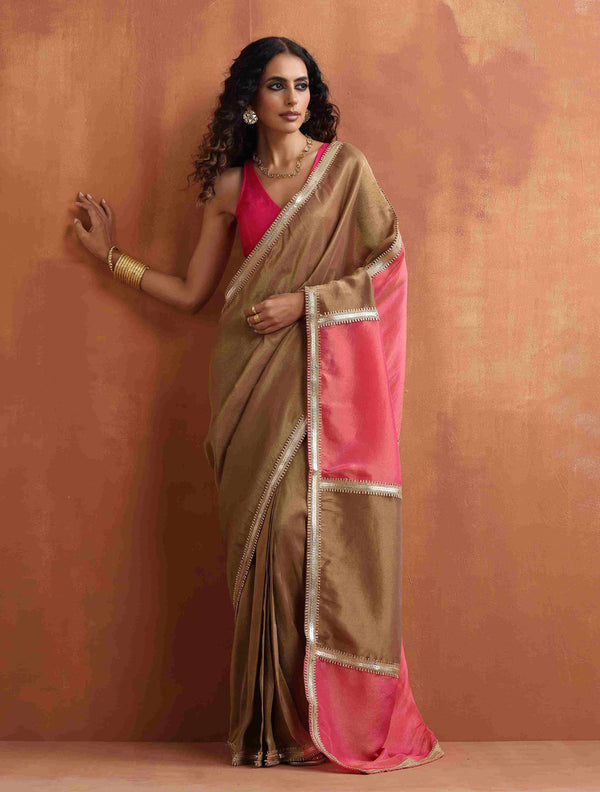 trueBrowns Bronze Tissue Ready To Wear Saree