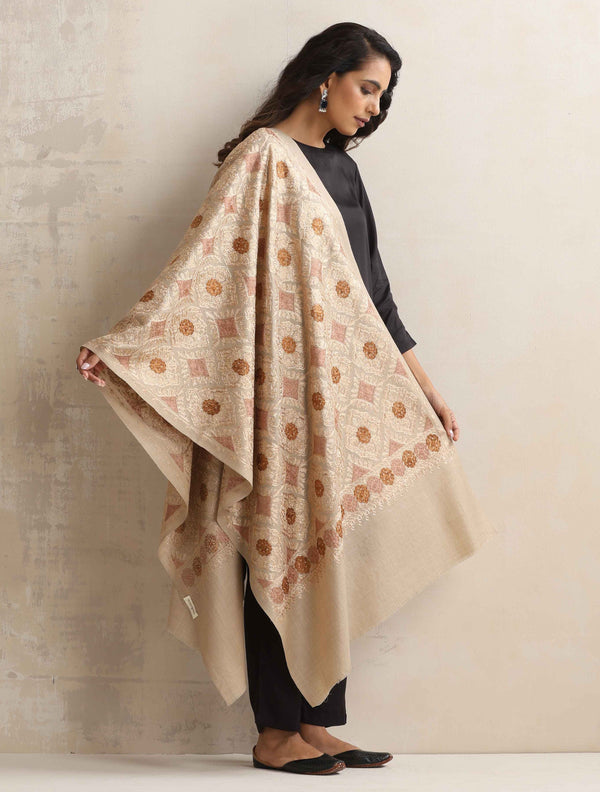 trueBrowns Beige Embroidered Stole