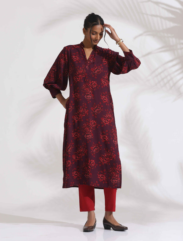 trueBrowns Purple Floral Print Kurta Set
