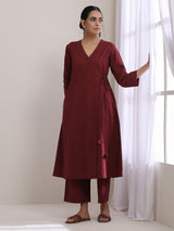 Ruby Wine Dobby Angrakha Pant Set