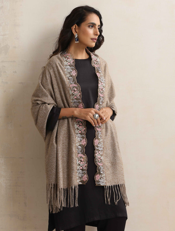 trueBrowns Beige Embroidered Stole